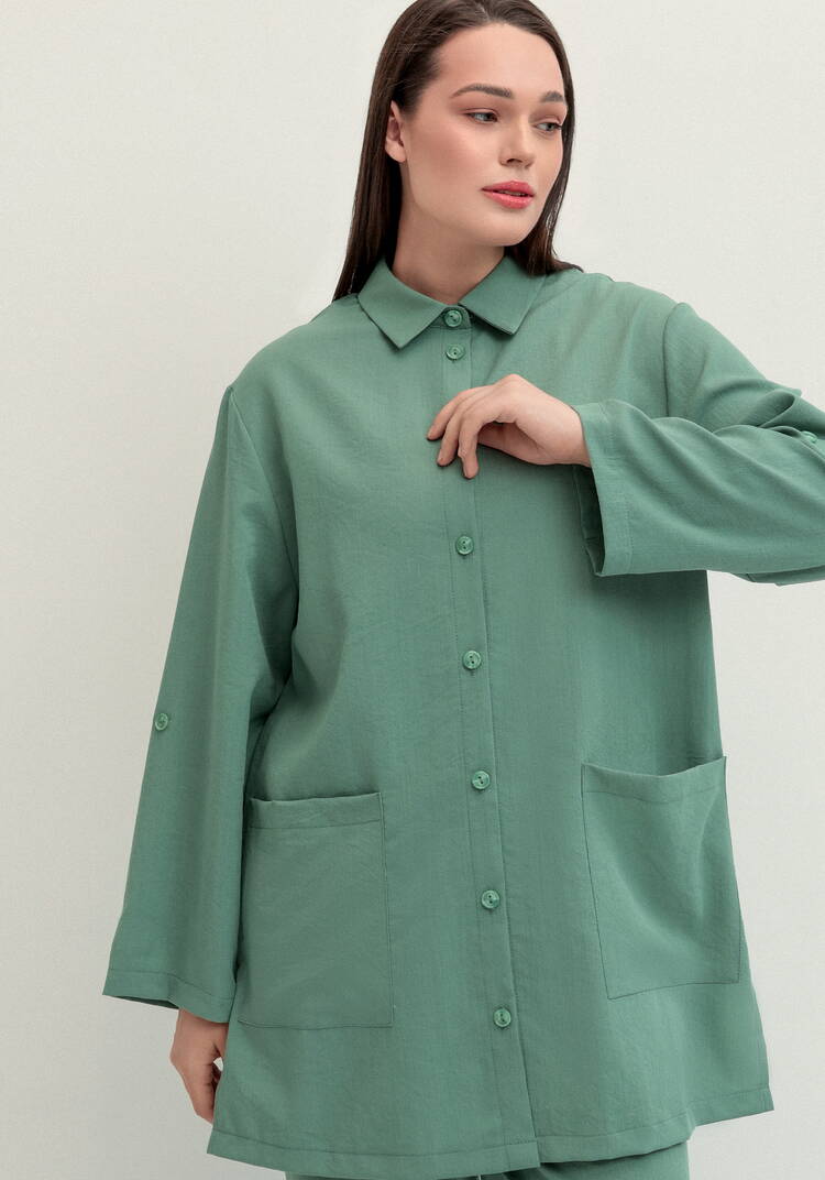 Рубашка на пуговицах свободного кроя шир.  750, рис. 9