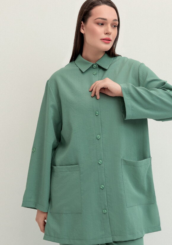 Рубашка на пуговицах свободного кроя шир.  580, рис. 9