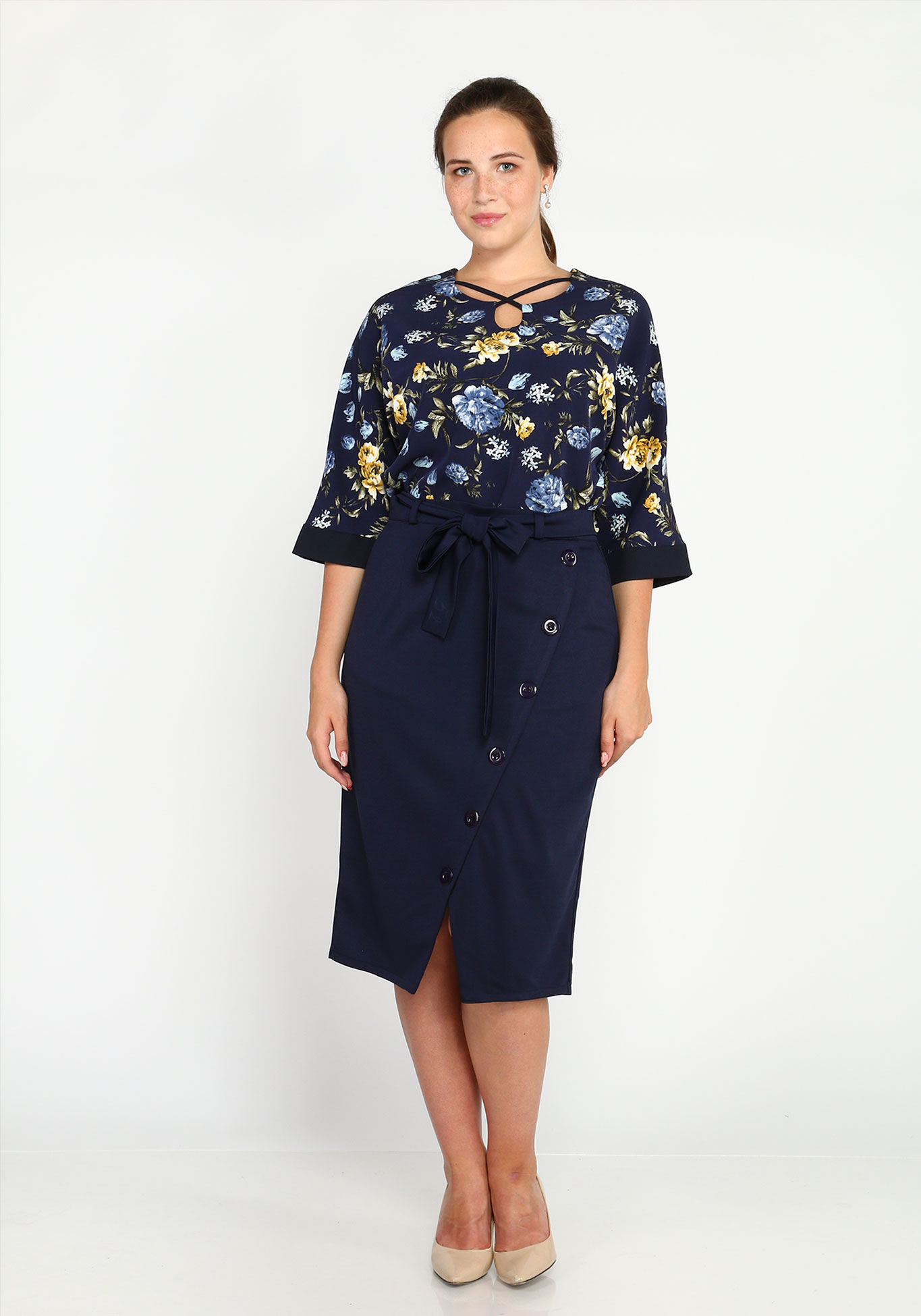 

Юбка на пуговицах однотонная, Темно-синий