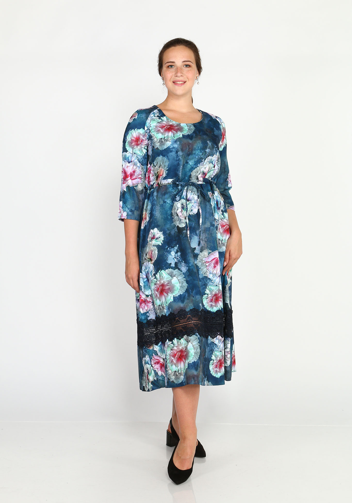 Платье с кружевом по низу Bianka Modeno, размер 48, цвет темно-синий - фото 1
