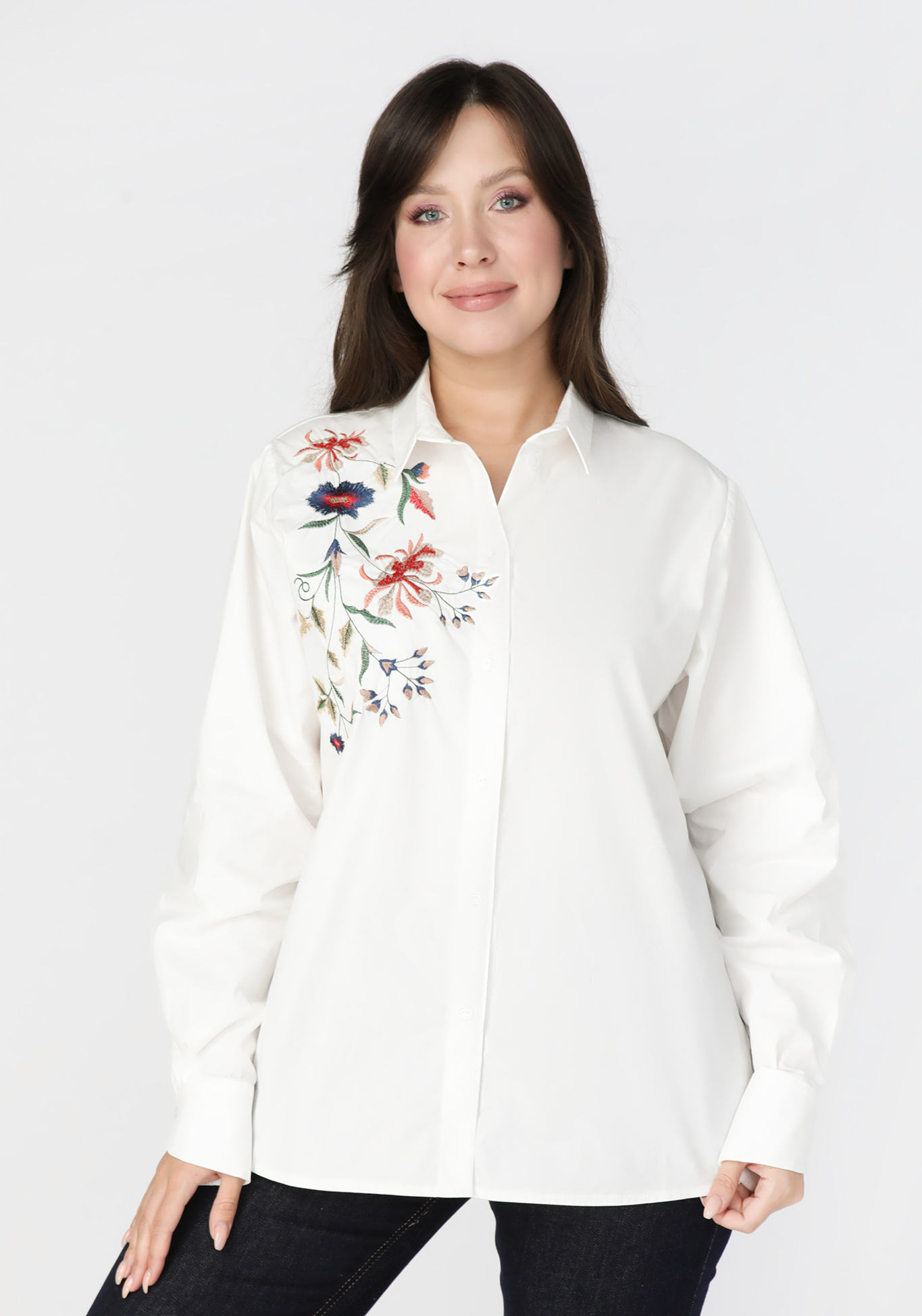 Рубашка с вышивкой VeraVo, размер 54, цвет белый - фото 1