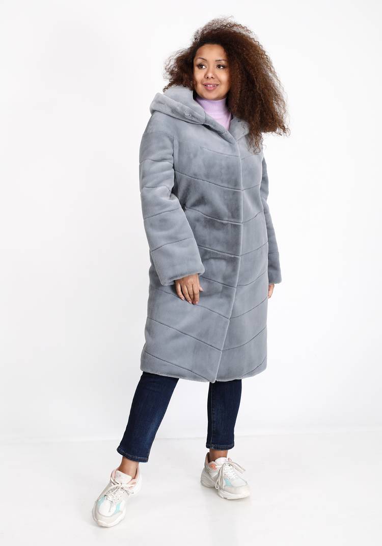 Шуба из эко норки с капюшоном шир.  750, рис. 6