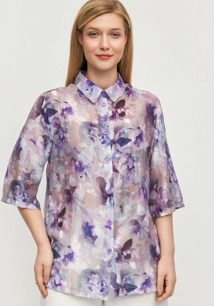 Блуза изо льна Цветочная соната шир.  750, рис. 4