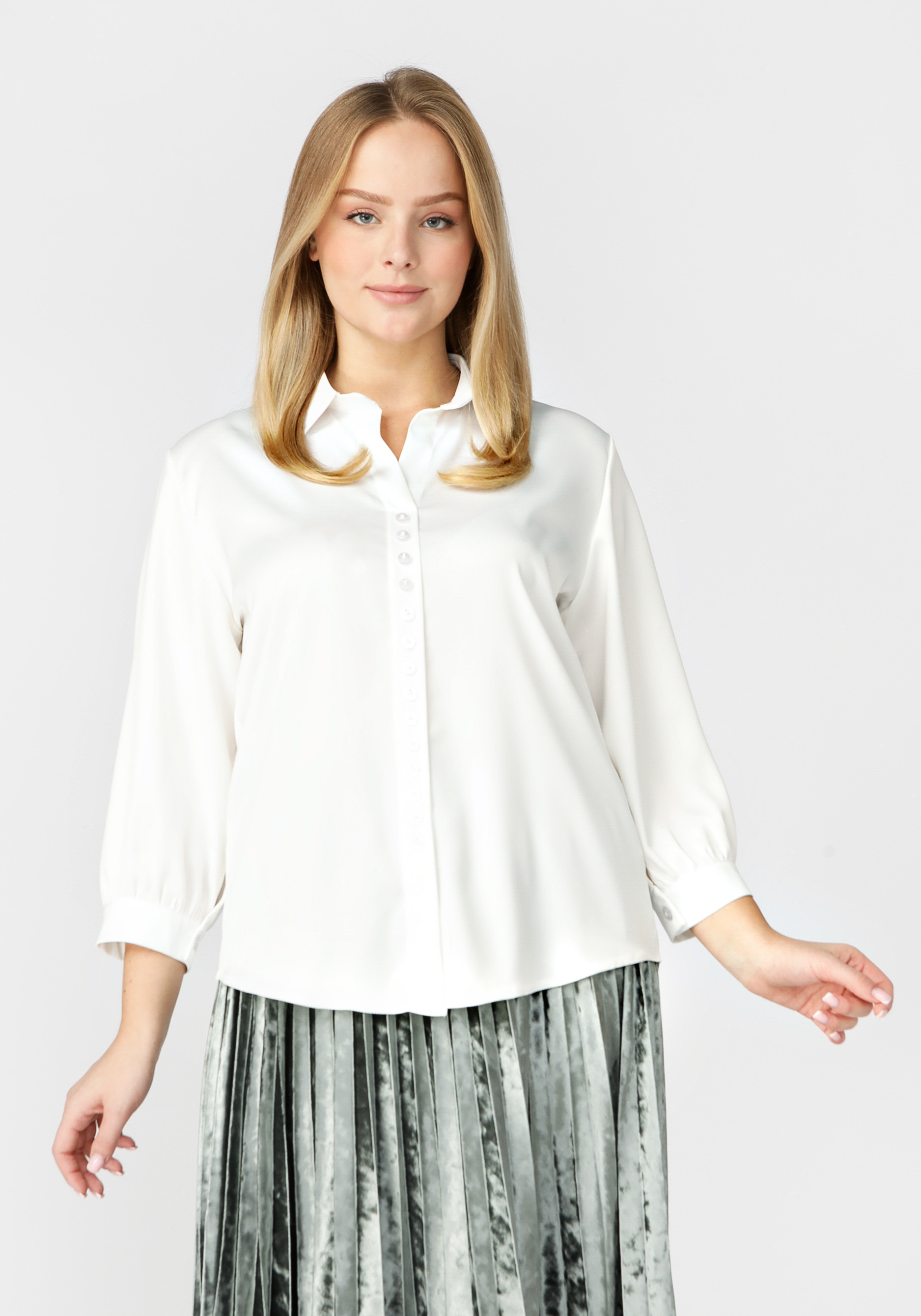 Блуза атласная с пуговицами со стразами VeraVo, размер 54, цвет коричневый - фото 2