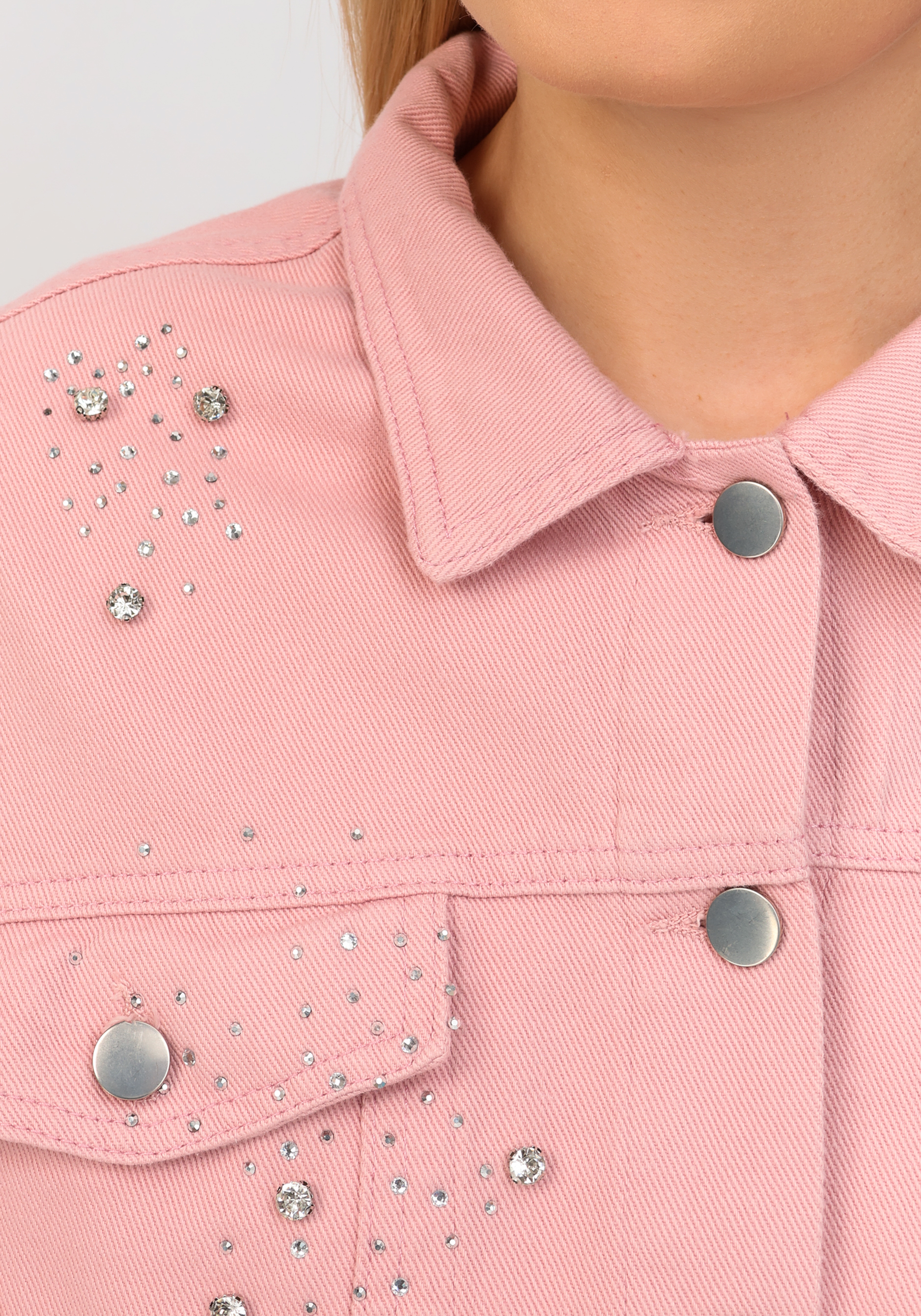 Джинсовая куртка со стразами No name, размер 52-54, цвет розовый - фото 10