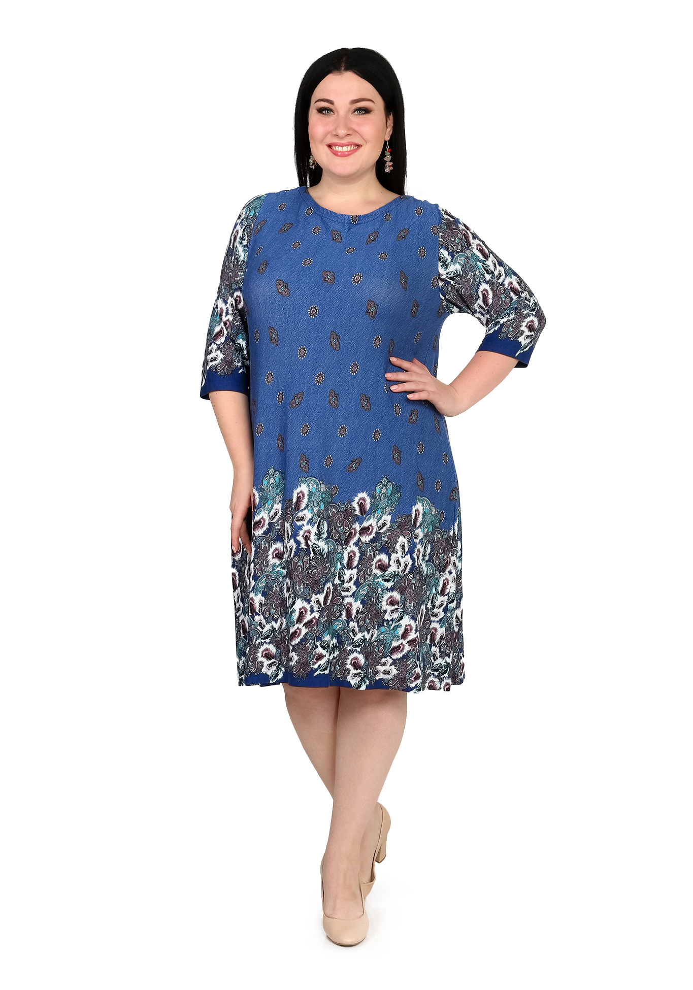 Платье с рисунком расклешённого кроя Синель, размер 50, цвет сине-бирюзовый - фото 1