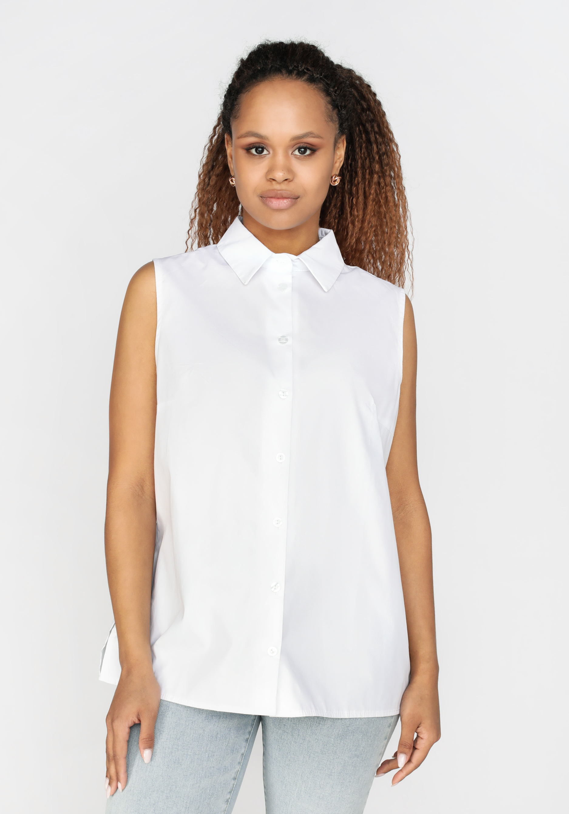 Блуза без рукавов из натуральной ткани Julia Weber, размер 54, цвет голубой - фото 10