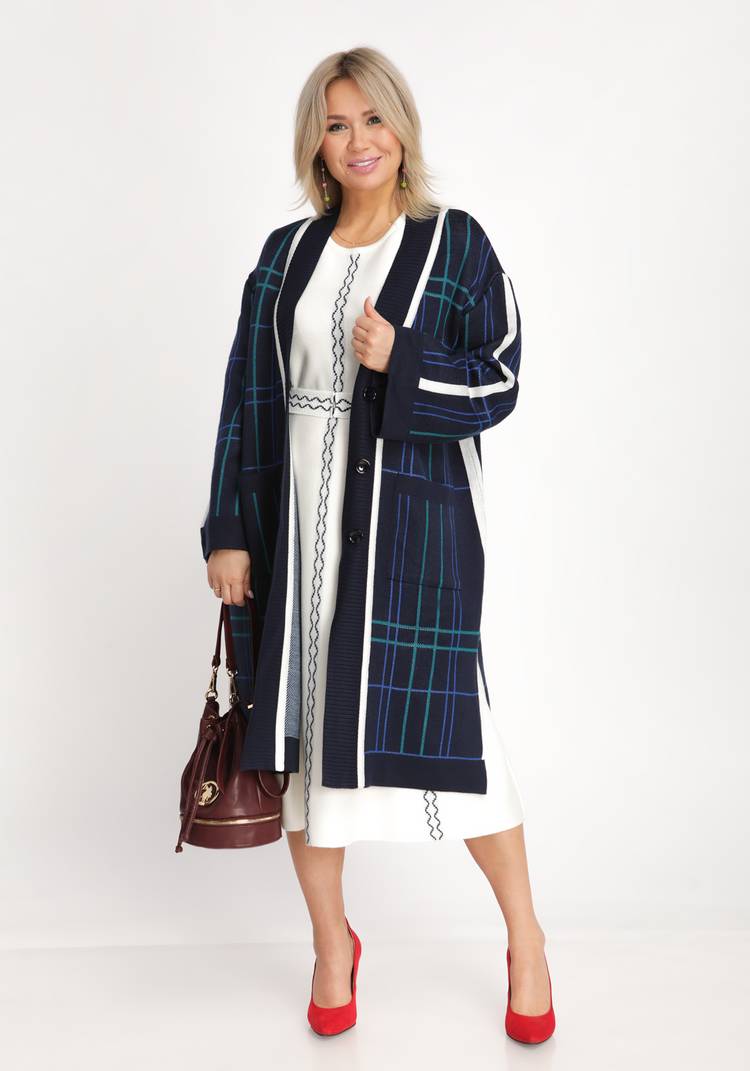 Кардиган в клетку с карманами и поясом шир.  750, рис. 11