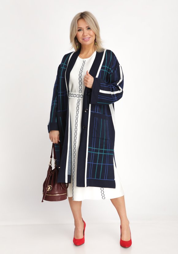 Кардиган в клетку с карманами и поясом шир.  580, рис. 11