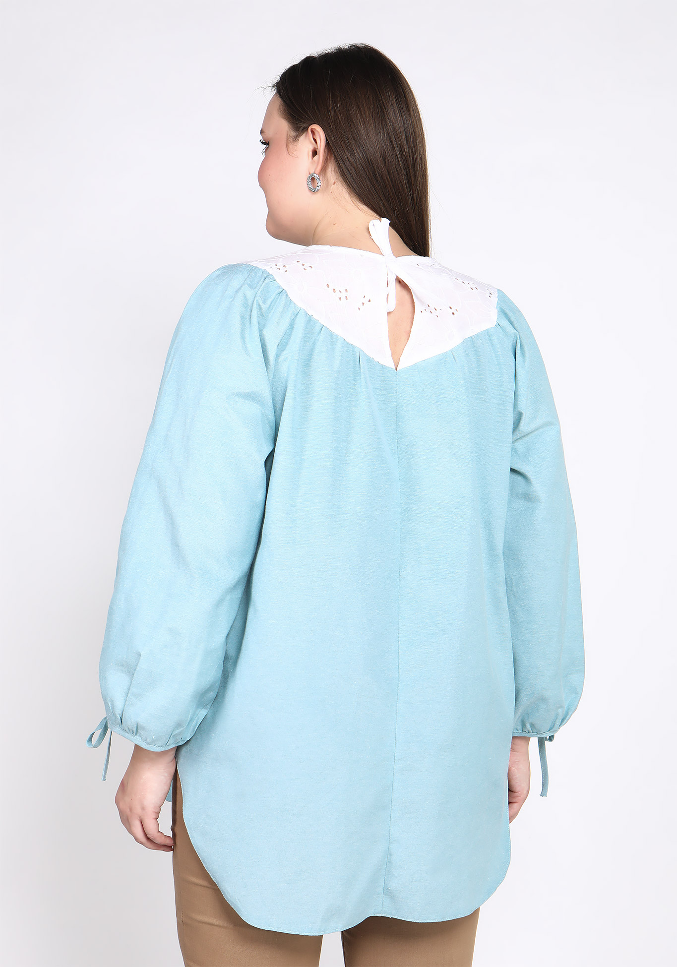 Блуза с вставкой из шитья Bianka Modeno, размер 50, цвет бирюзовый - фото 3