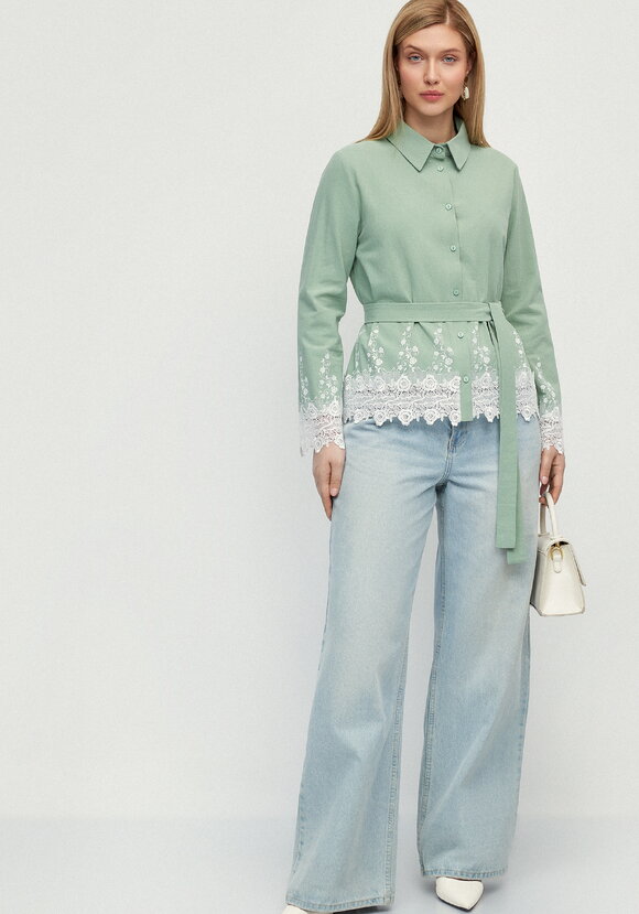 Блуза с кружевом на пуговицах Роуз шир.  580, рис. 2