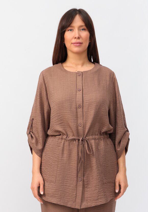 Кардиган на пуговицах с кулиской по талии шир.  580, рис. 4