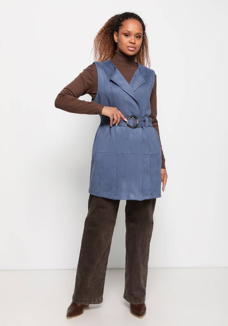 Жилет из экозамши с воротником апаш шир.  750, рис. 17