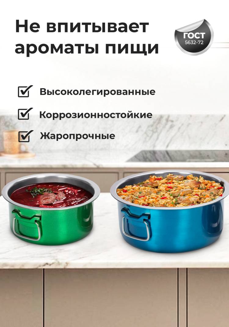 Набор посуды из нержавеющей стали с крышками шир.  750, рис. 5