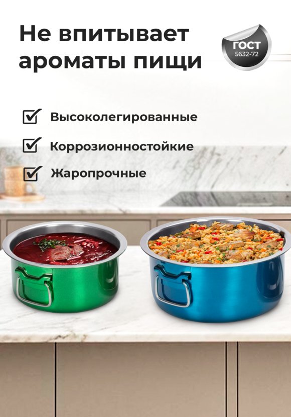 Набор посуды из нержавеющей стали с крышками шир.  580, рис. 5