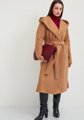 Пальто удлиненное на запах с разрезами