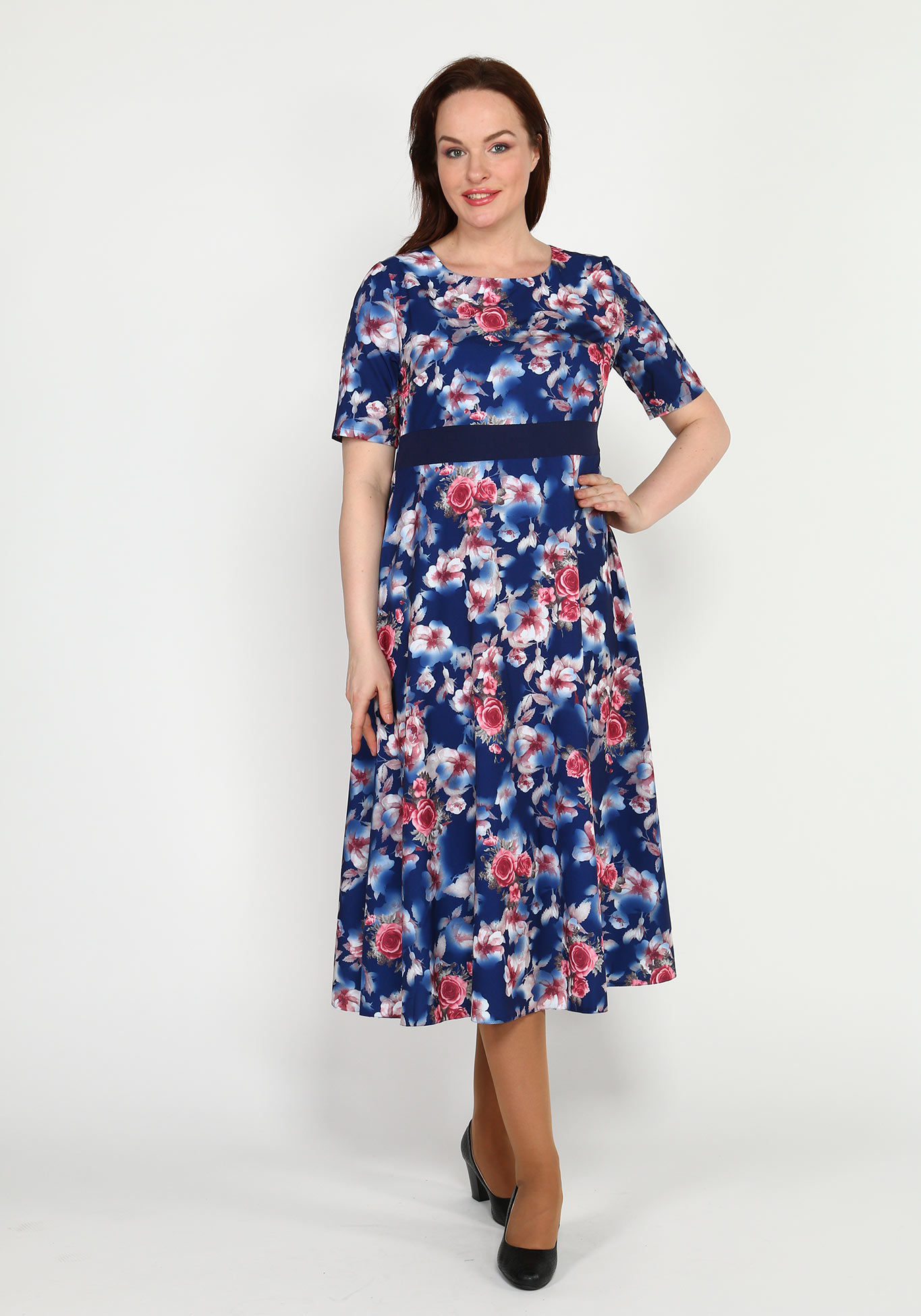 Платье с ярким рисунком и коротким рукавом Bianka Modeno, размер 48, цвет голубой - фото 4