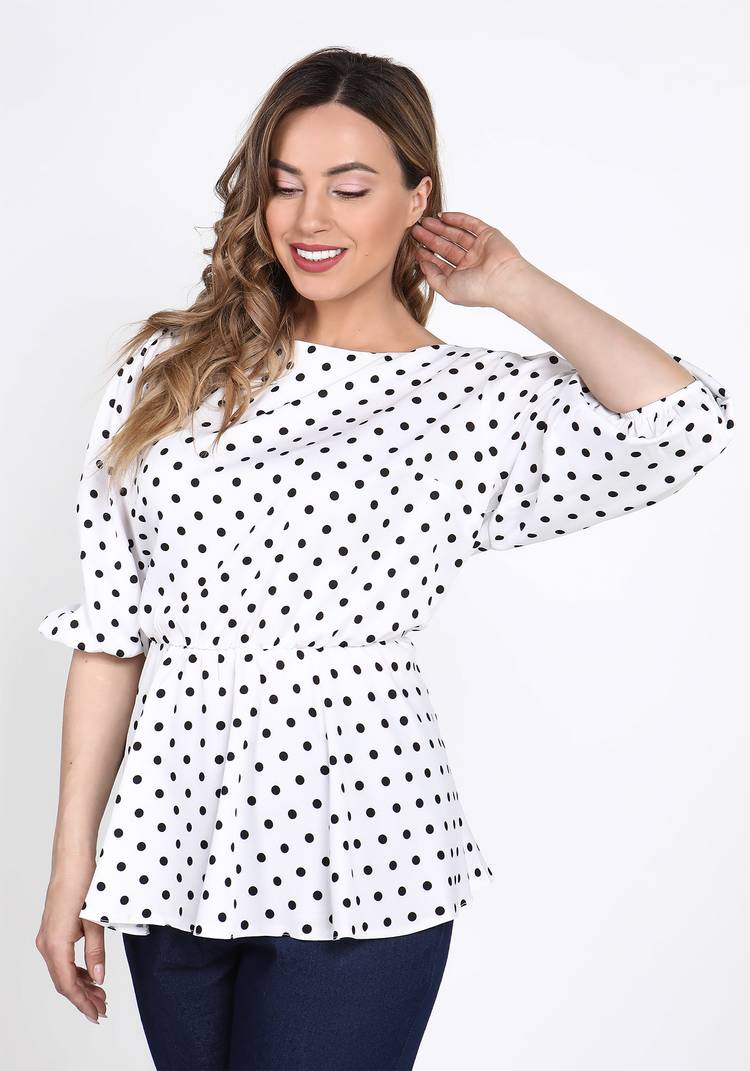 Блуза с баской в горошек шир.  750, рис. 5