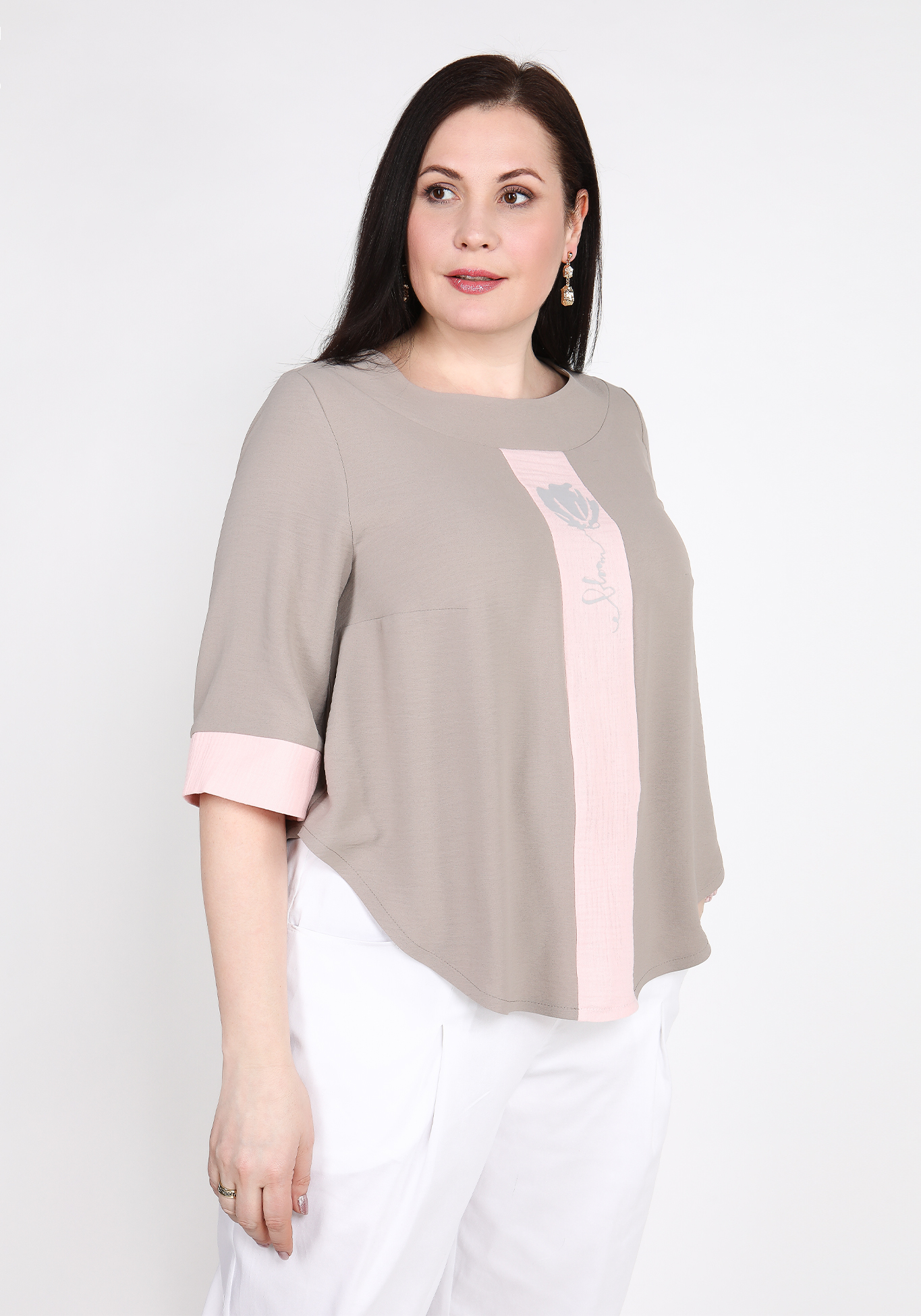 Блуза свободная с контрастными вставками GalaGrosso, размер 56, цвет белый - фото 3