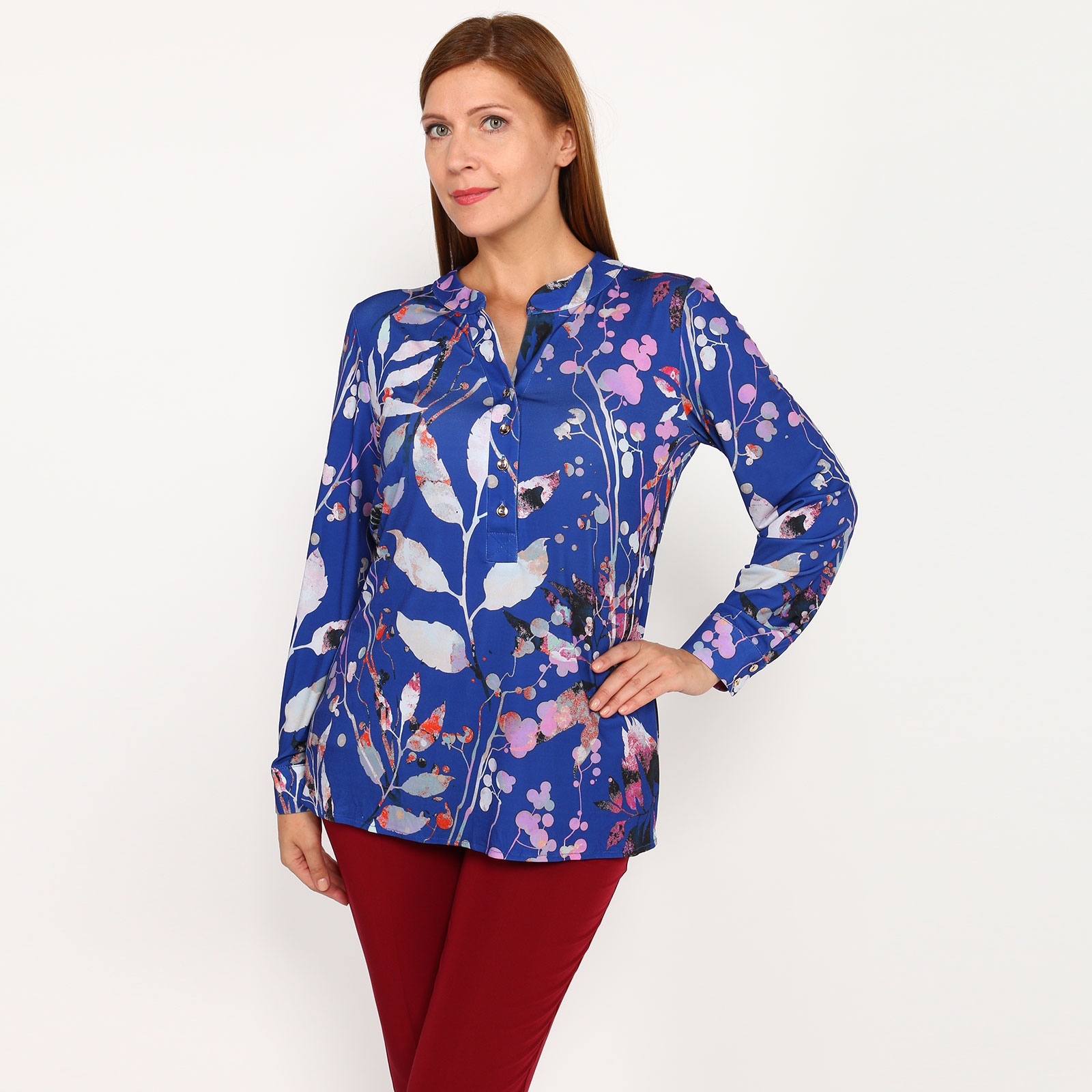 Блуза с пуговицами и принтом Elletto Life, цвет синий, размер 48 - фото 5