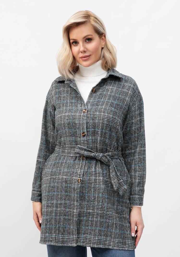 Рубашка в клетку удлиненная с поясом шир.  750, рис. 10