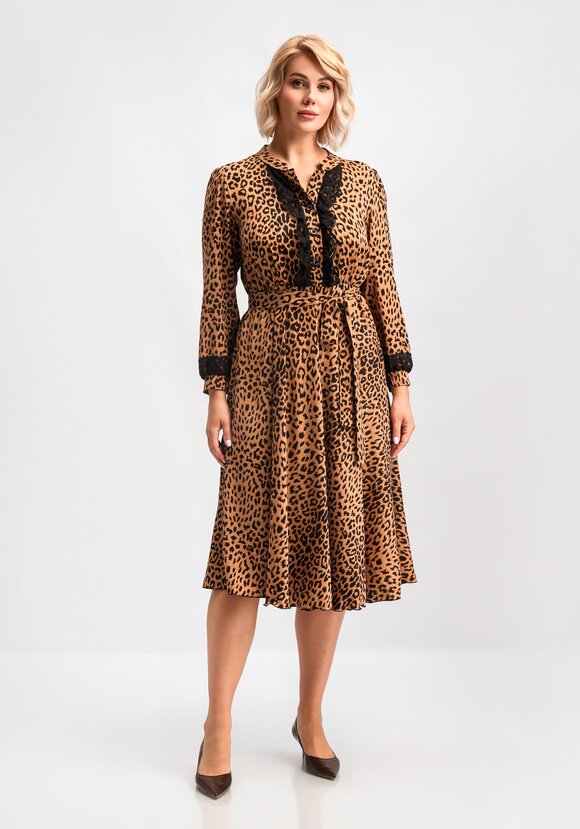 Платье с кружевом и анималистичным принтом шир.  580, рис. 4