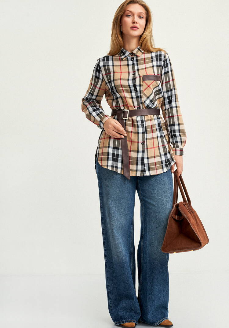 Рубашка в клетку с поясом шир.  750, рис. 11