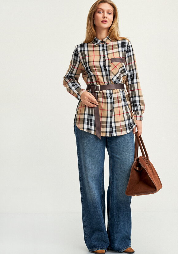 Рубашка в клетку с поясом шир.  580, рис. 11