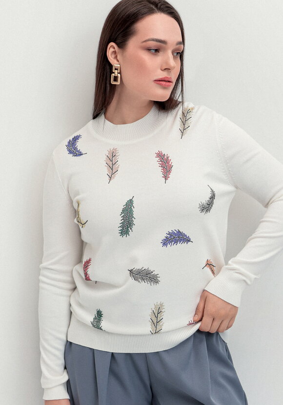 Джемпер с принтом в виде перьев шир.  580, рис. 1