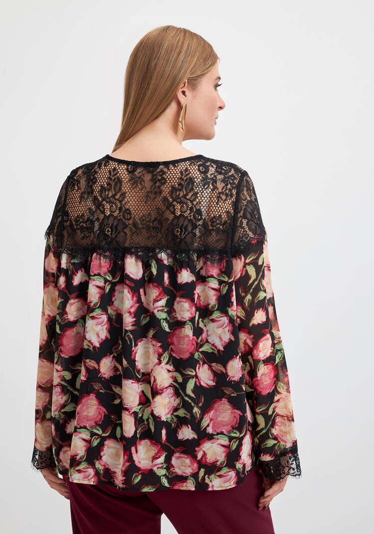 Блуза с цветочным принтом и кружевом шир.  750, рис. 3