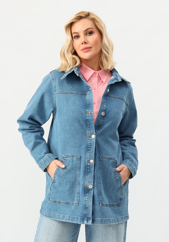 Джинсовая куртка с принтом на спине шир.  580, рис. 1