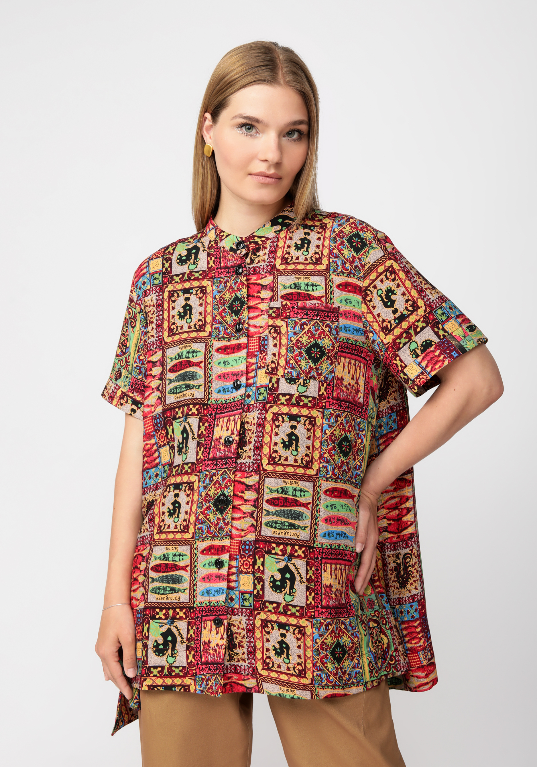Блуза из ткани с оригинальным принтом Frida, цвет красный, размер 46-48 - фото 1