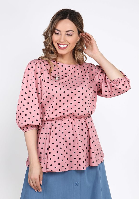 Блуза с баской в горошек шир.  580, рис. 2