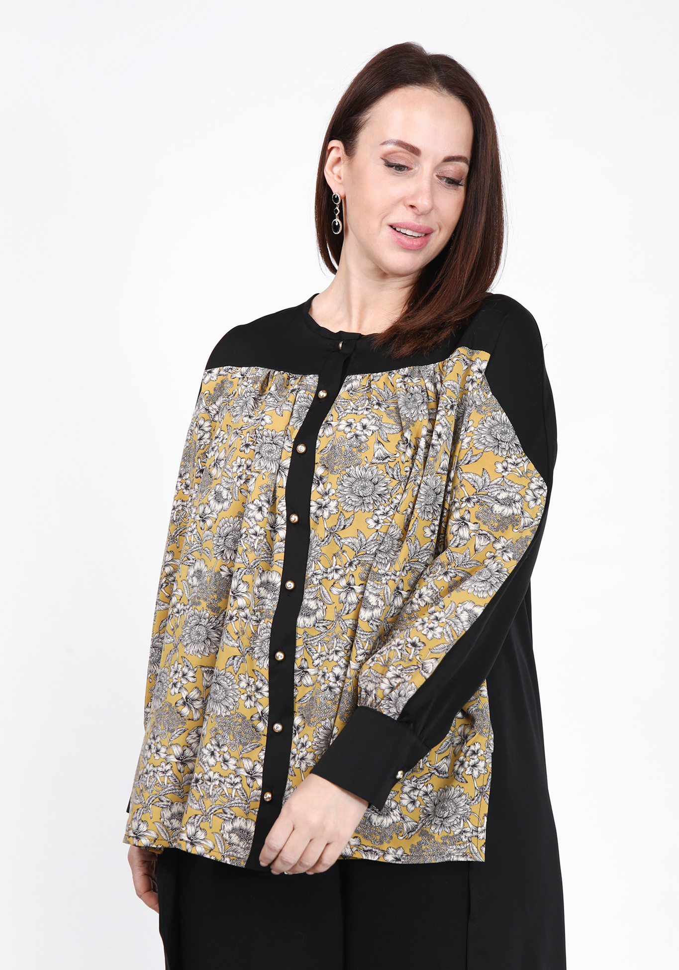 Блуза удлиненная с цветочным принтом блуза с графическим принтом