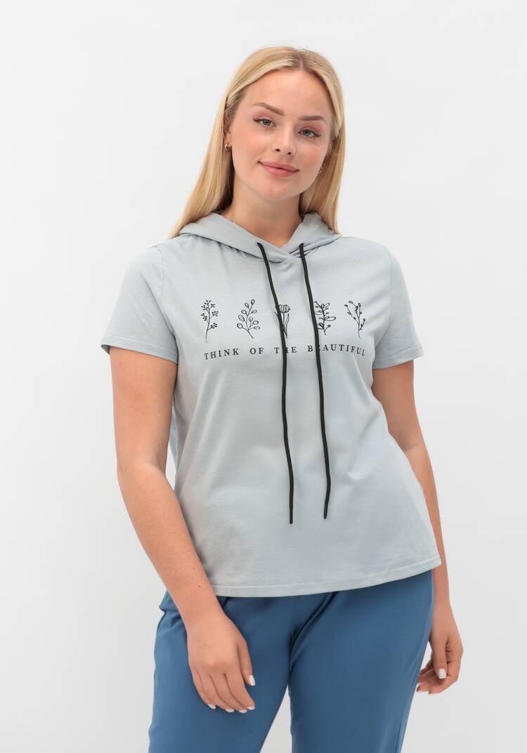 Футболка с капюшоном и лаконичным принтом шир.  750, рис. 10