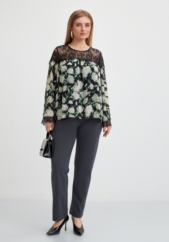 Блуза с цветочным принтом и кружевом шир.  580, рис. 8
