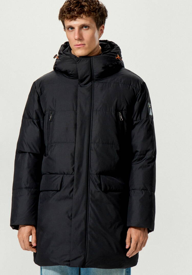 Пуховик стеганый с капюшоном и карманами шир.  750, рис. 4