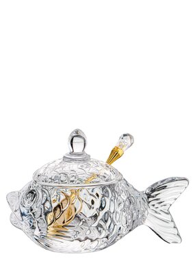 Икорница стеклянная с ложкой Рыбка