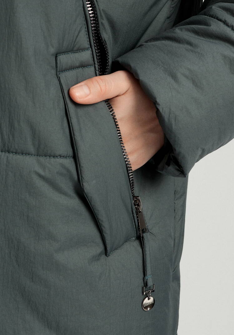 Пальто удлиненное с меховым капюшоном шир.  750, рис. 16