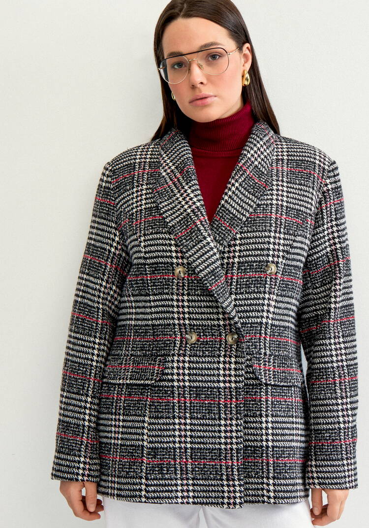 Пиджак двубортный с принтом в клетку шир.  750, рис. 14
