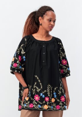 Блуза с цветочной вышивкой и рукавом реглан