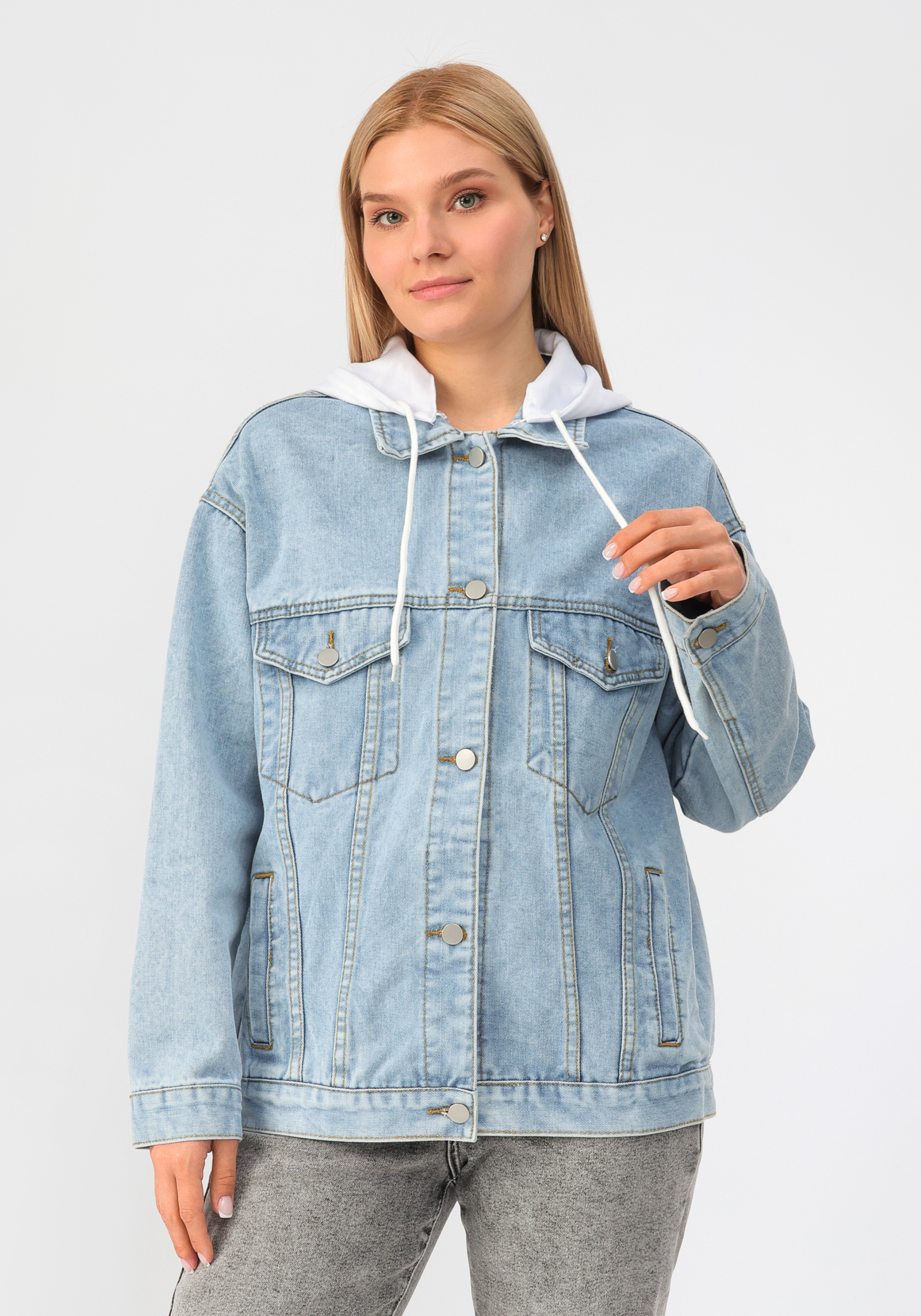 Куртка джинсовая с капюшоном No name, цвет голубой, размер 52-54