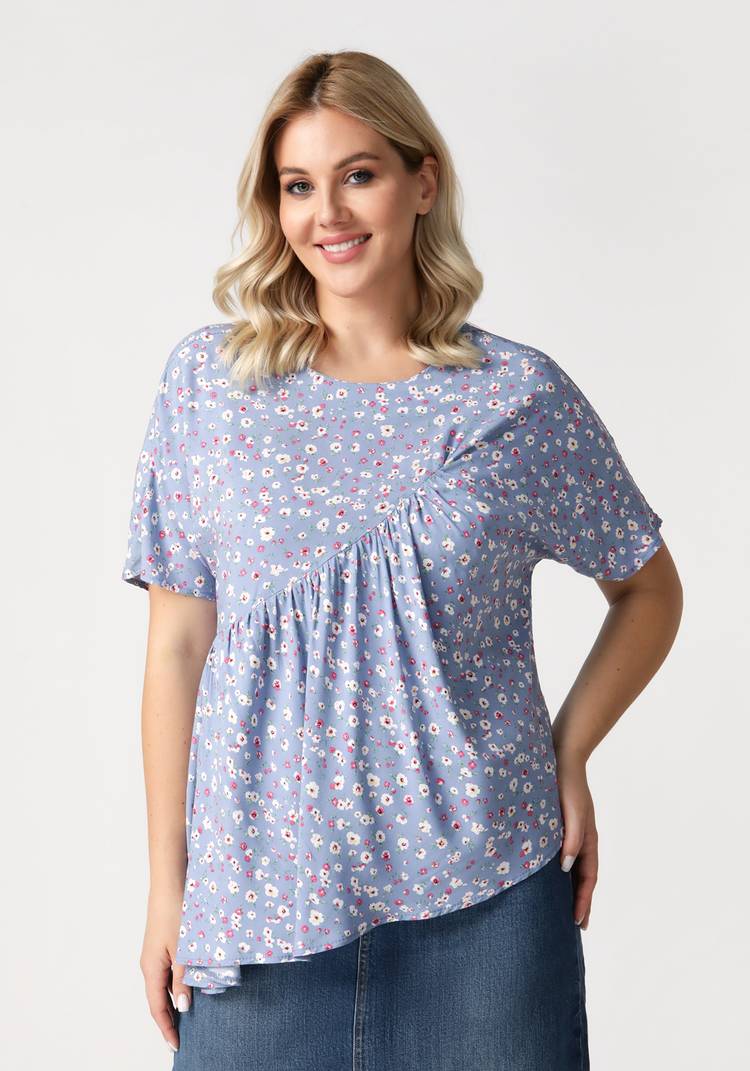 Блуза асимметричная с принтом цветы шир.  750, рис. 6