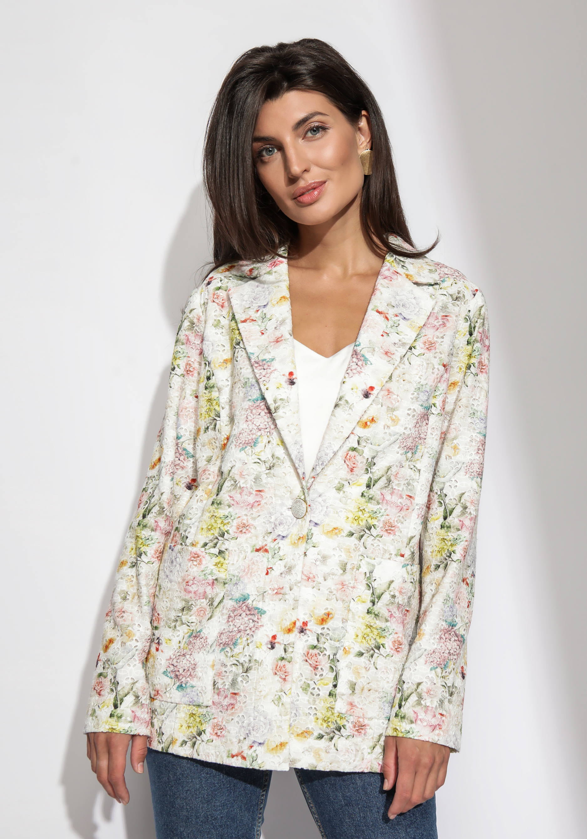 Пиджак из шитья с цветочным принтом