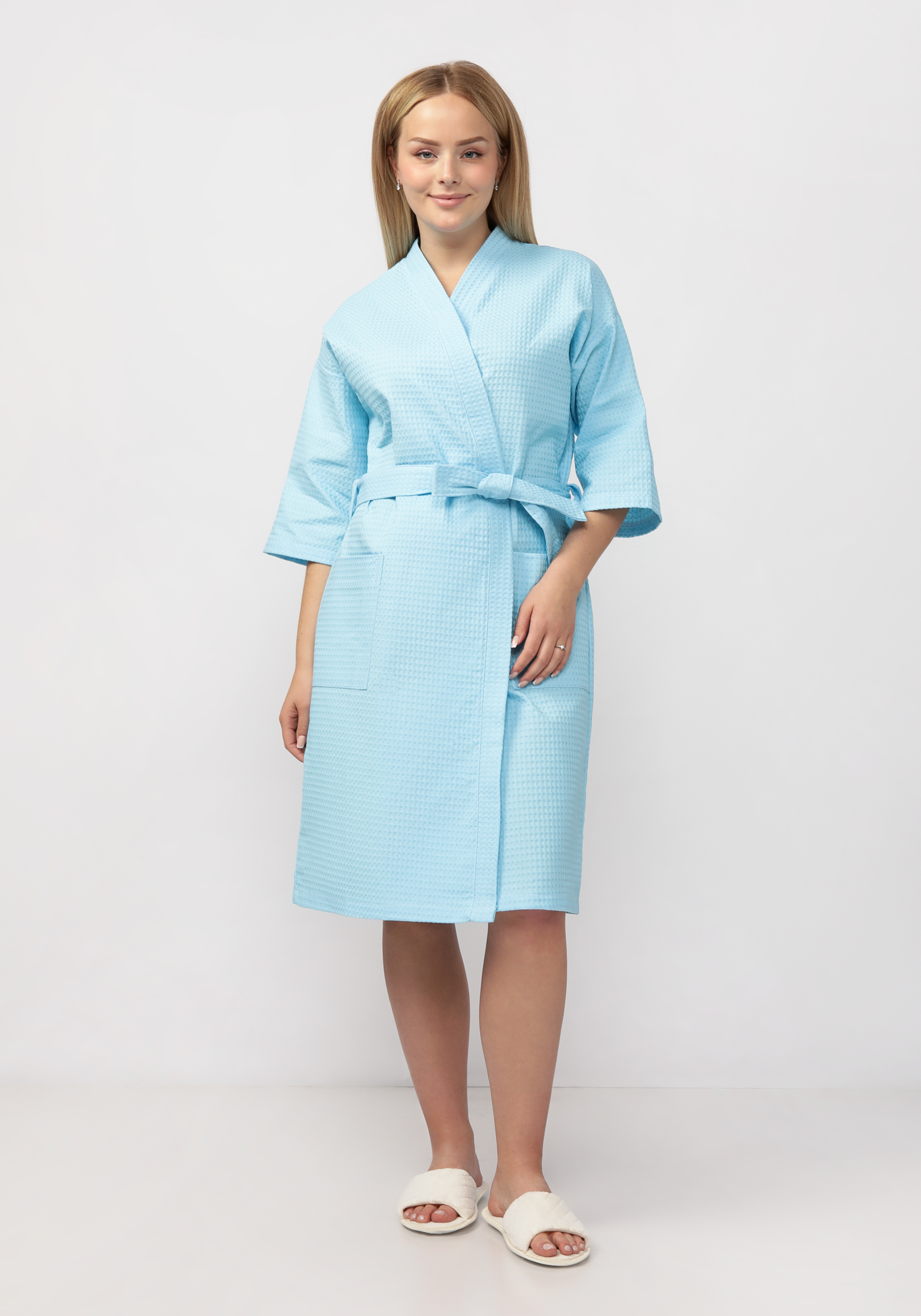 Халат вафельный женский Bio-Textiles, цвет голубой, размер 52-54