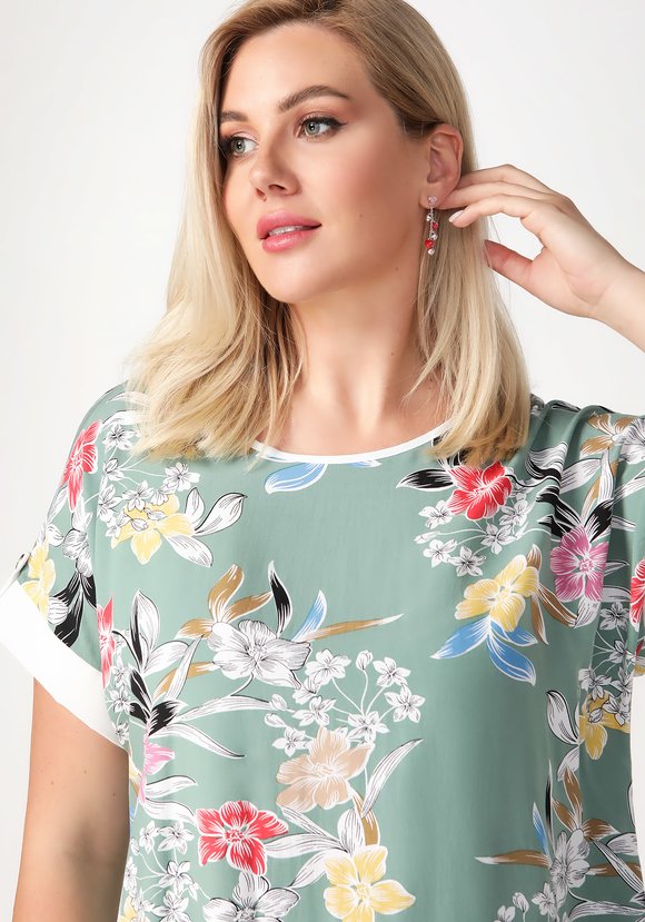 Блуза Цветочный день шир.  580, рис. 5