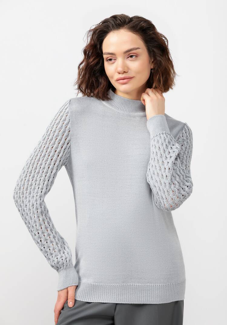 Джемпер с ажурными рукавами объемной вязки шир.  750, рис. 14