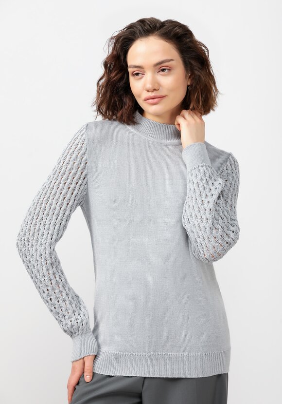 Джемпер с ажурными рукавами объемной вязки шир.  580, рис. 14