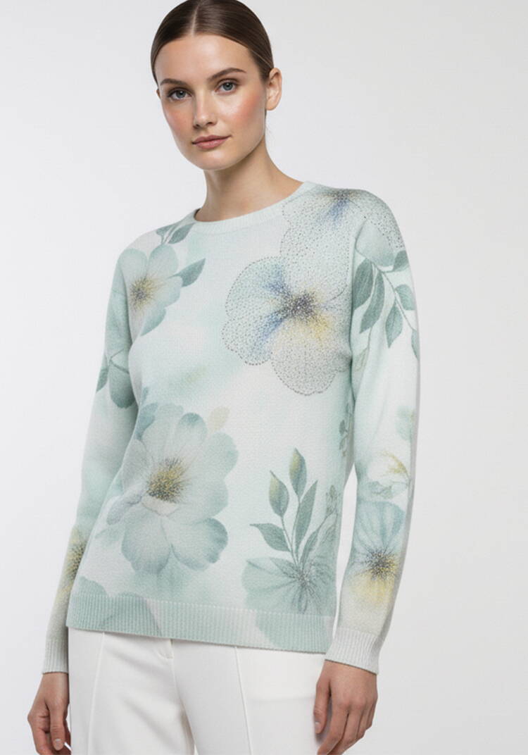 Блуза трикотажная с принтом в стразах шир.  750, рис. 6