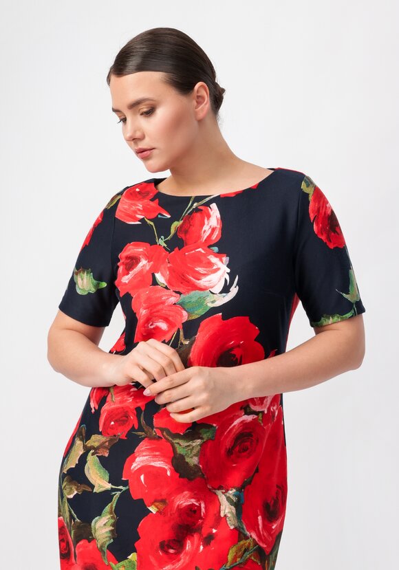 Платье полуприталенное с принтом розы шир.  580, рис. 2